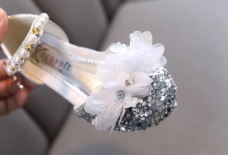 Fashion Children's Sandals 2024 Spring Summer Shining Flowers Sweet Girl Princess Shoes Dance Performance Kids Sandals J191.