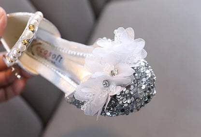 Fashion Children's Sandals 2024 Spring Summer Shining Flowers Sweet Girl Princess Shoes Dance Performance Kids Sandals J191.