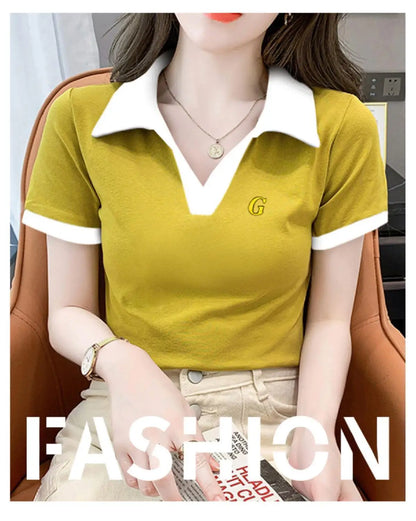 Women's Polo Shirts Slim Female Tee Plain Graphic T-shirts Embroidery Polyester Y2k Fashion Aesthetic Basic Synthetic Luxury New.