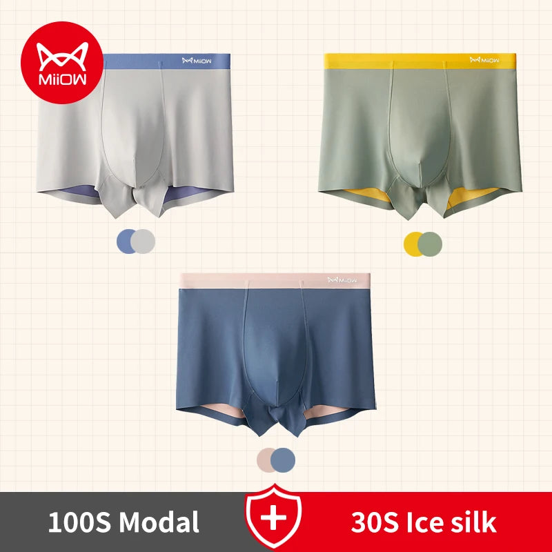 MiiOW 3 stücke 100S Modal Männer Boxer Unterwäsche Eis Seide Licht männer Höschen Boxershorts 5A Antibakterielle Atmungsaktive Mann unterhose