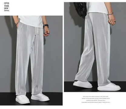 Summer Loose Ice Silk Pants Men's Drape 100KG Size Long Pants Fat Casual Sports Pants Wide Leg Straight Pants Tide Brand