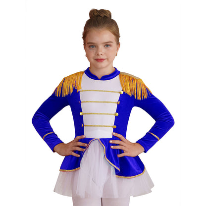 Kinder Mädchen Halloween Weihnachten Karneval Zirkus Zirkusdirektor Cosplay Performance Kostüm Langarm Mesh Trikot Tutu Kleid