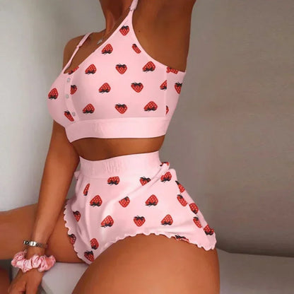Frauen Nachtwäsche Lippen Schmetterling Drucken Hause Ausgesetzt Pyjamas Set Weste Bh Top Kurze Nachtwäsche Dessous frauen Nachthemd.