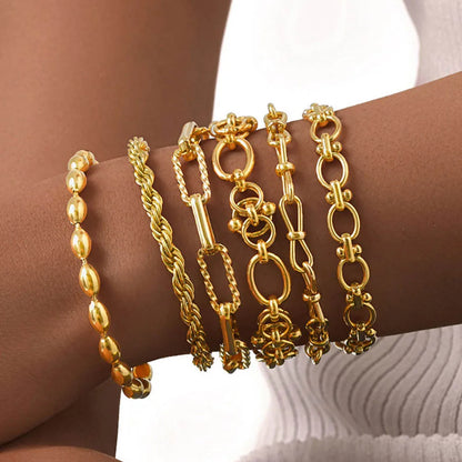 Chunky Stainless Steel Link Chain Bracelet For Woman, Gold Plated Layering Bracelets Wristband Waterproof Jewelry.