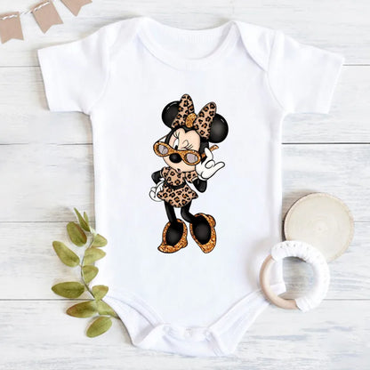 Niedliche Leopard Minnie Maus Disney Newbron Bodys Baby Kleidung Sommer Kurzarm Baumwolle Minnie Kawaii Stram pler Overall.