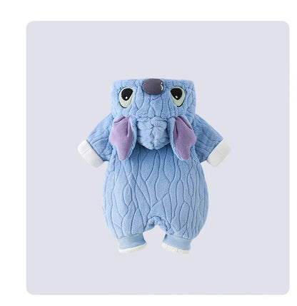 MINISO Stitch Winter Baby Verdickte Gepolsterte Baumwolle Kletterkleidung Niedlicher Säuglingsbodysuit Warmes Ausgehen Outfit Kawaii 0-1 Jahre.