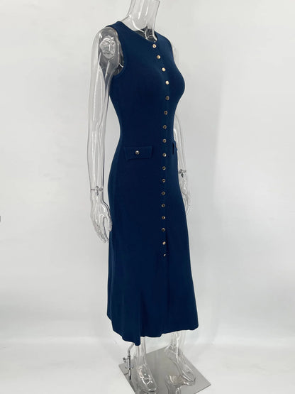 Tossy Strick-Maxikleid mit gerippter Strickjacke, weiblich, hohe Taille, schlanke Tasche, ärmellos, elegantes Partykleid, Damen-Strickwaren, langes Kleid.