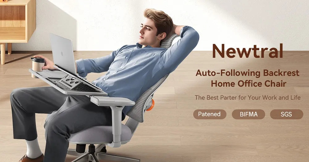 Newtral Magich003 Ergonomischer Bürostuhl, automatisch ausgestellte Rückenlehne, adaptive Unterstützung für den unteren Rücken, verstellbarer Kopfstützensitz
