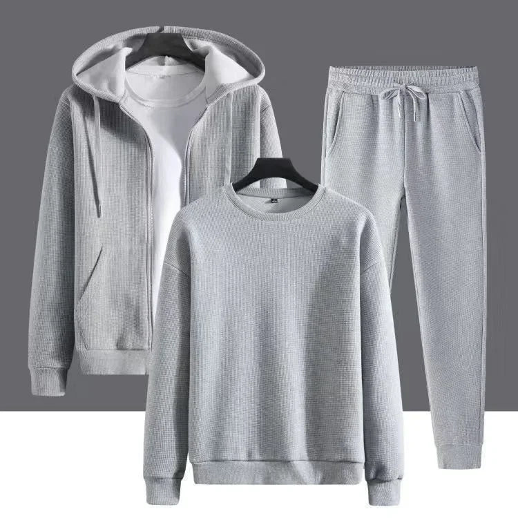Pure Color Sportswear Set Hooded Open Cardigan Men's Women's Couple Sweatshirt Two-Piece Set for Autumn Winter Spring.