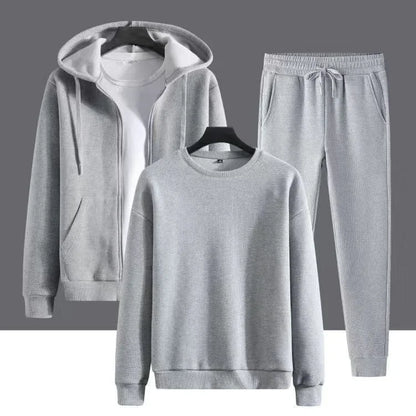 Pure Color Sportswear Set Hooded Open Cardigan Men's Women's Couple Sweatshirt Two-Piece Set for Autumn Winter Spring.