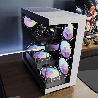 Aigo AS900 PC Case 270° Panoramic Design ATX M-ATX ITX Sea View Room Side Transparent Desktop Chassis Diy Gaming Computer Case.