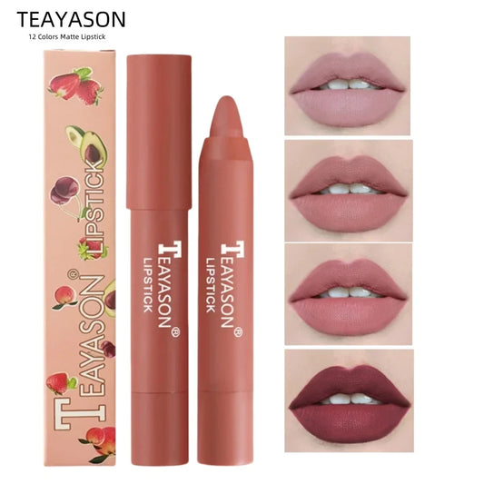 TEAYASON Nude Velvet Matte Lipstick Long Lasting Moisturizing Lip Crayon High Pigment Rotate Lipsticks Pen Woman Cosmetics.