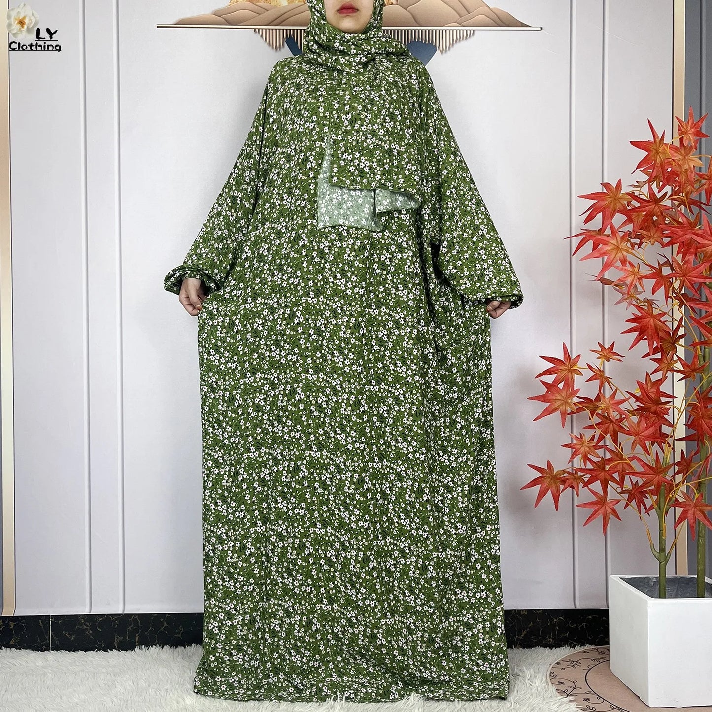 New Muslim Long Sleeved Cotton For Women Ramadan Prayer Turkey Middle East Femme Robe Floral Loose African Abaya Dress Scarfs