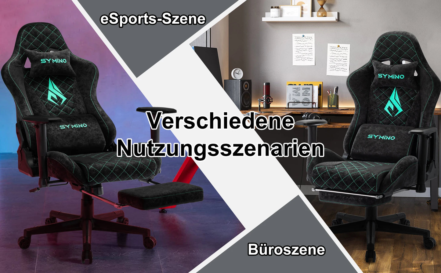 Symino Gaming-Stuhl mit Fußstütze, PC-Stuhl im Racing-Stuhl-Design, Vintage-PU-Leder, ergonomischer Bürostuhl