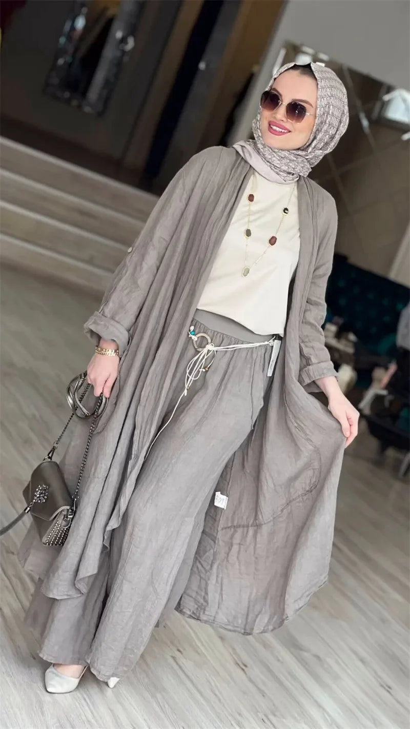 Eid muslimische Frauen Bluse zweiteiliges Set Abaya langes Hemd weites Bein Hose Anzüge Ramadan Arabisch Dubai bescheidene Musulman Ensembles.