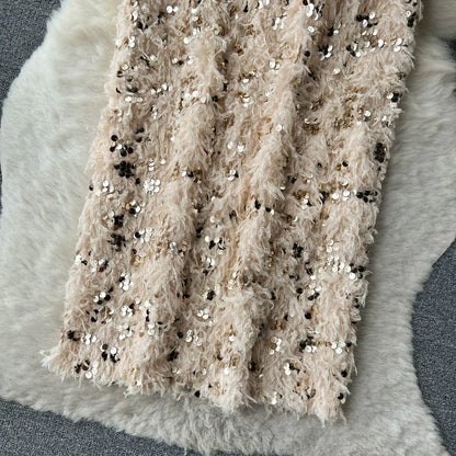 Skirts Women Autumn High Waist Midi Sequined Elegant Korean Fashion Back Slit A-line Loose Casual Simple All-match Faldas Largas.