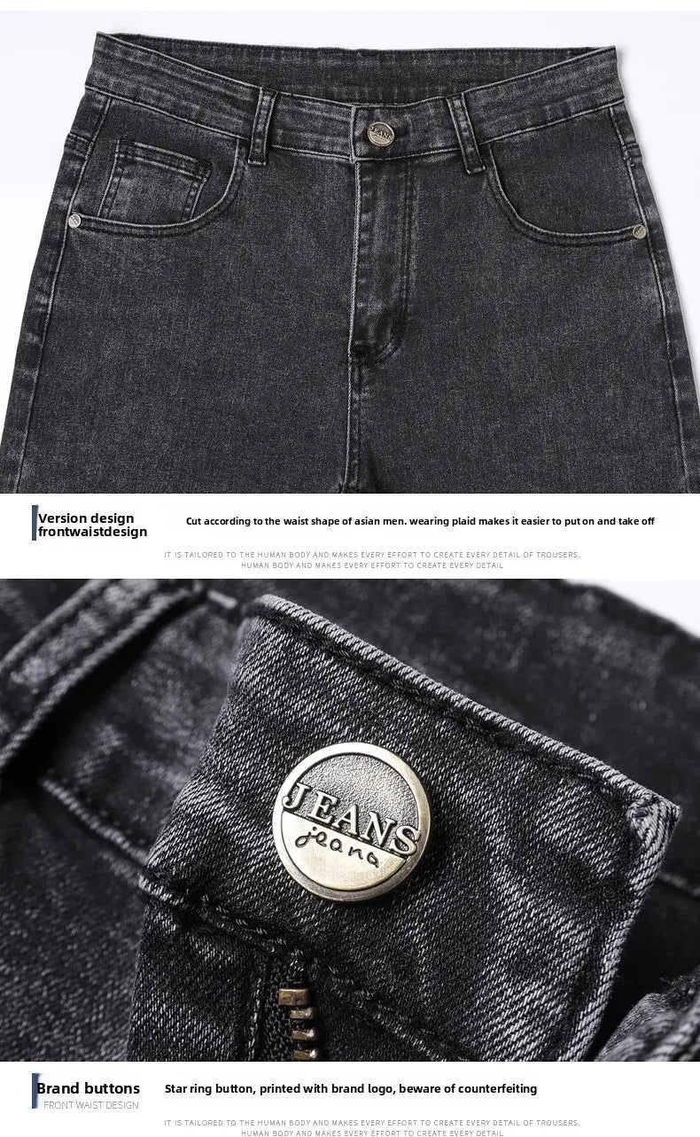 Slim Fit Casual Men's Jeans Youth Straight Leg Regular Business Elastic Long Trousers Autumn New Arrival from Mainland China