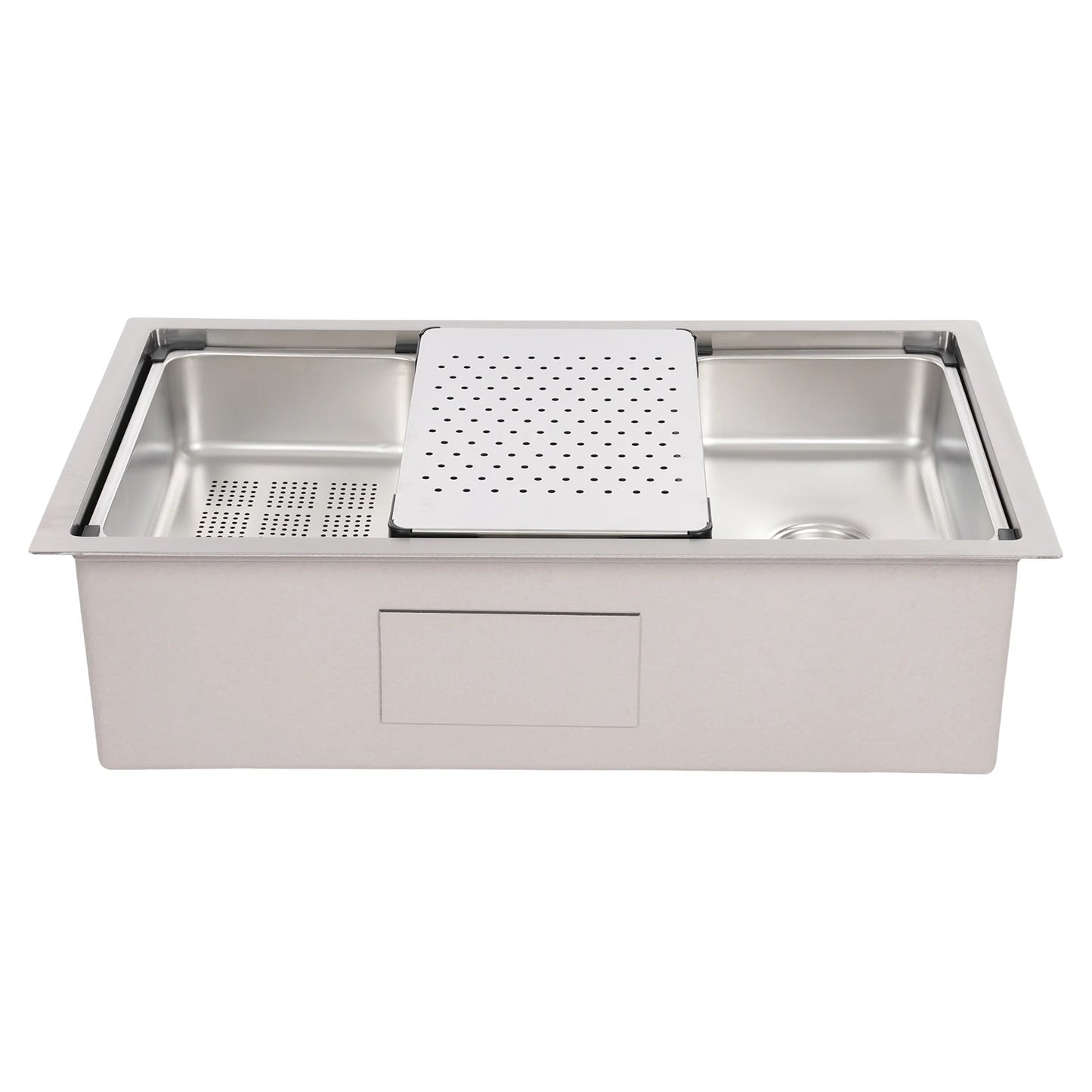 Küchenspüle aus Edelstahl, 8,66 Zoll tief, Abtropfkorb, Innenbecken, Unterbau- oder Überbau-Design
