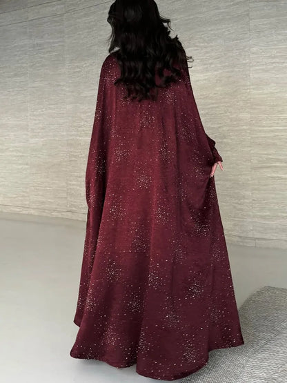 Women Ramadan Eid Arabic Dubai Abaya Luxury Muslim Fashion Hot Beading Long Dress Kaftan Robe Femme Islam Prayer Clothing Kebaya.
