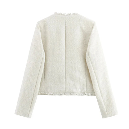 Women's Autumn and Winter Long Sleeve Short Jacket Fashion Solid Colour Front Pocket Button Jacket Elegant Casual Jacket.