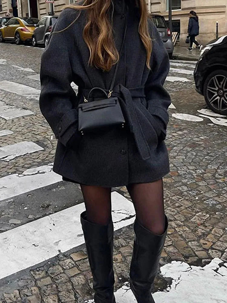 Winter warme Schnürung Damen mantel einfarbig Vintage Einreiher Mantel Mode Herbst Damen jacken neue Retro-Oberbekleidung.