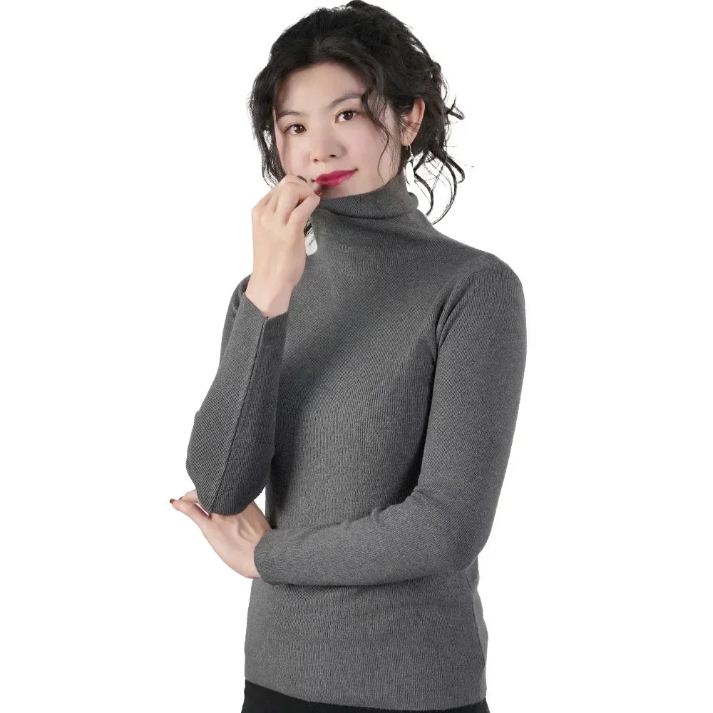 Frauen Pullover Winter Warm Hohe Kragen Strickwaren Langarm Schlank Jumper Frau Thermische Tops Kleidung Pullover Rollkragen Pullover