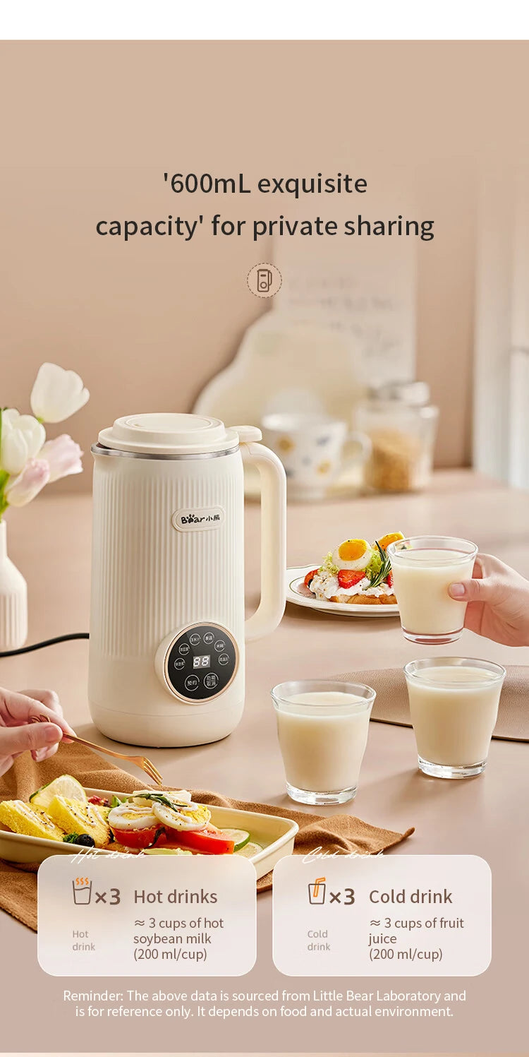 Bear 600ml Soy Milk Machine Maker Soybean Blenders For Kitchen Juicer Food Processors Nut Vegan Low Noise 220V Wall Breaking.