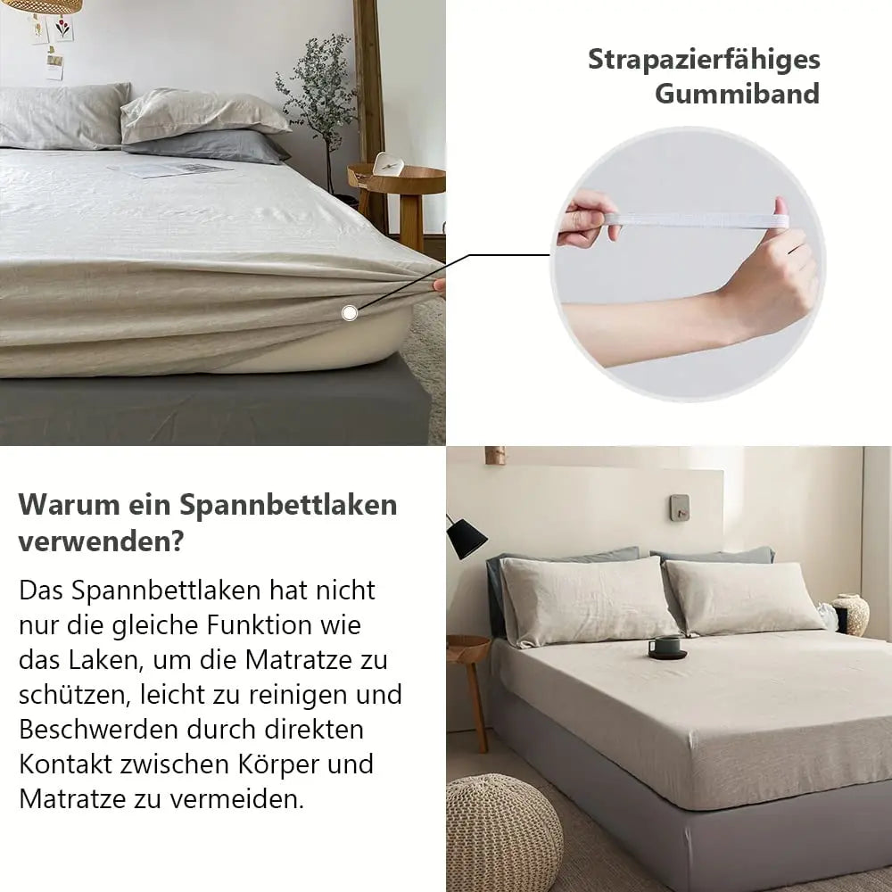 Pure Linen Fitted Sheet 35cm Deep Pocket Bed Mattress Cover Solid Color Non-slip Fixed Sheet Cover Dust Protective Bedspread.