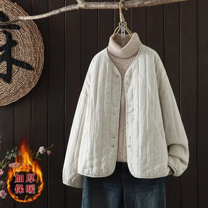 2023 Retro Kunst Winter kurze Jacke Frauen einfarbig personal isierte vielseitige lose lässige Baumwoll mantel geste ppte Tops z4260