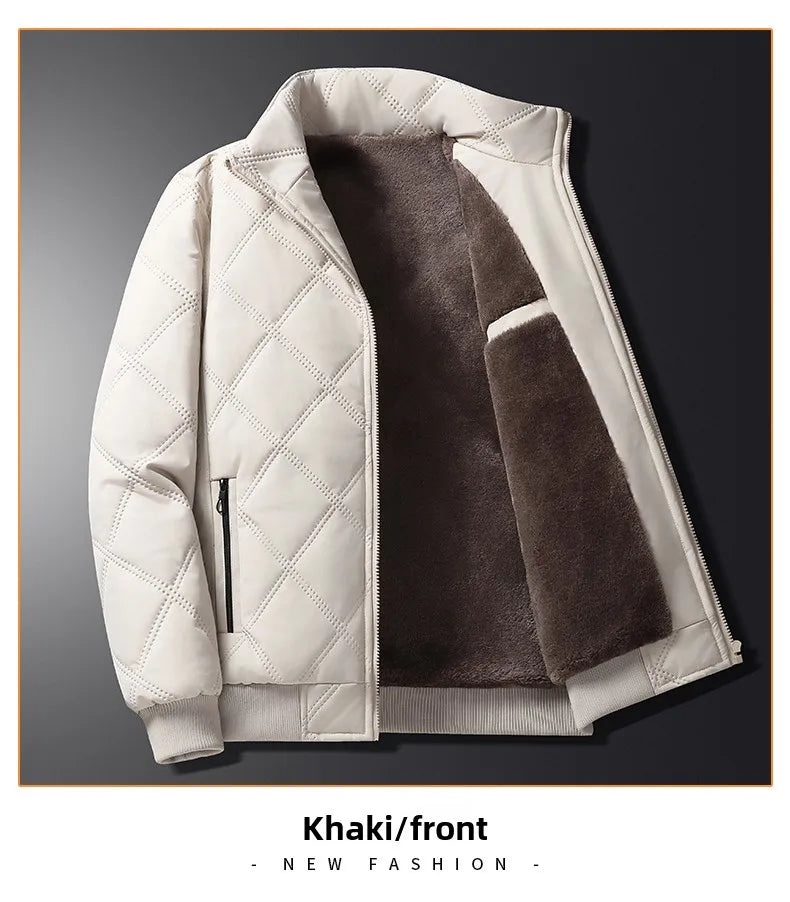 2025 Men's Warm Parker Coat Autumn/Winter Outdoor Sports Thick Anti Cold Cotton Jacket Stand up Collar Checkered Cotton Coat.