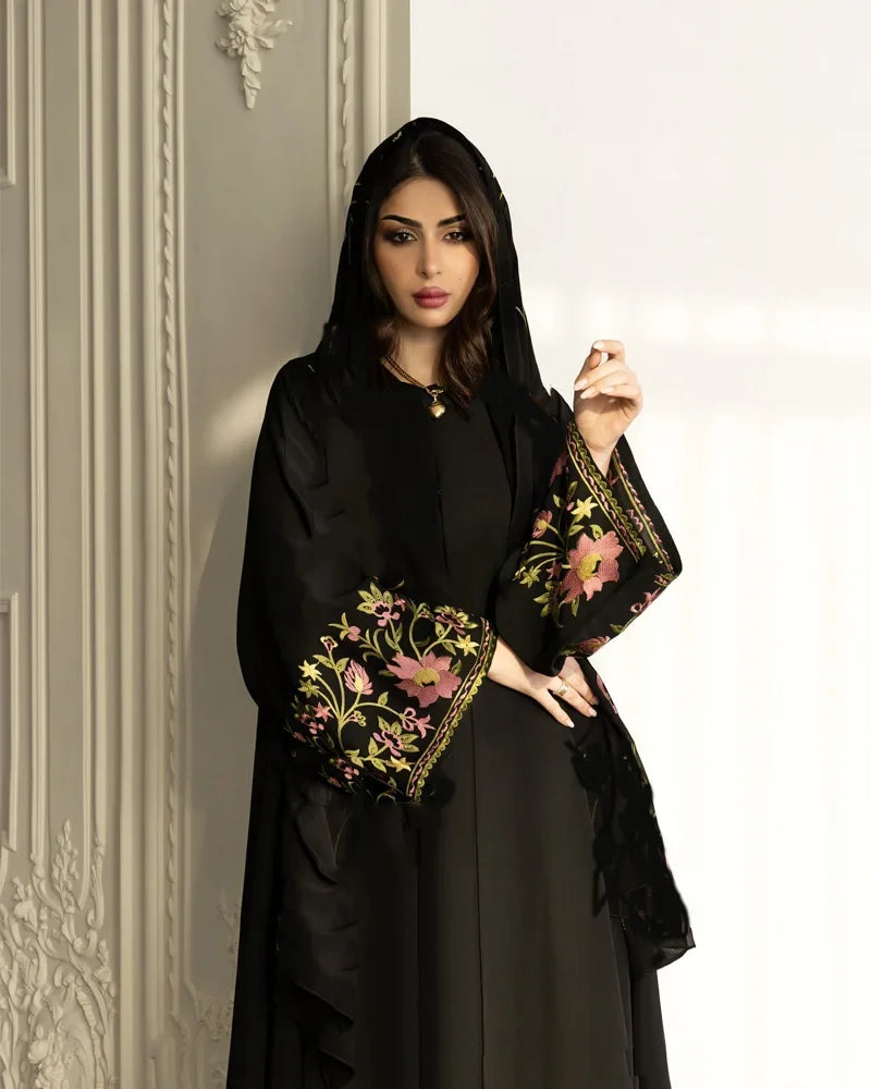 Eid Frauen Muslimischen Abaya Kleid Stickerei Strickjacke Kaftan Party Jalabiya Ramadan Lange Abayas Vestidos Largos Arabischen Lange Robe.