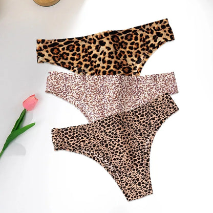 WarmSteps 3Pcs/Set Sexy Leopard Thongs Women's Panties Thongs 2024 New Female Underwear Seamless Printed Panties Ice Silk Briefs.