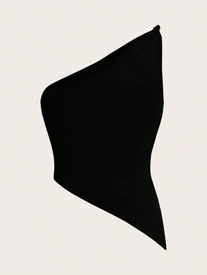 Women's Sexy One Shoulder Asymmetry Hem Crop Top Shoulder Knot Desigh Backless Slim Fit Cami Top streetwear 2025 Summer.