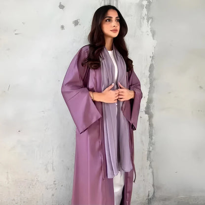 Girl Muslim Palestine Kaftan Dress Open Satin Kimono Pink Abaya Women Dubai Clothing Kebaya Robe Caftan Marocain Femme Musulmane.