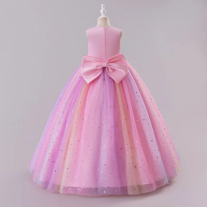 Elegantes, ärmelloses Tüll-Ballkleid für Kinder, Bühnenaufführungen, Hochzeiten, Weihnachten, Mädchenkleider, Mädchen-Prinzessin-Partykleider.