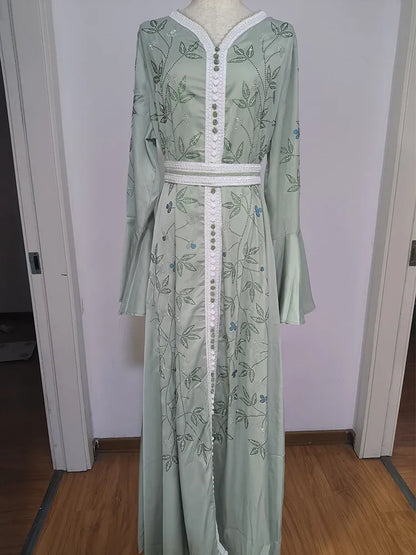 Indien Türkei Muslimischen Abaya Kleider Frauen Elegante Diamant Hochzeit Abend Party Kleid Spitze Gürtel Abaya Marokko Kaftan Robe.