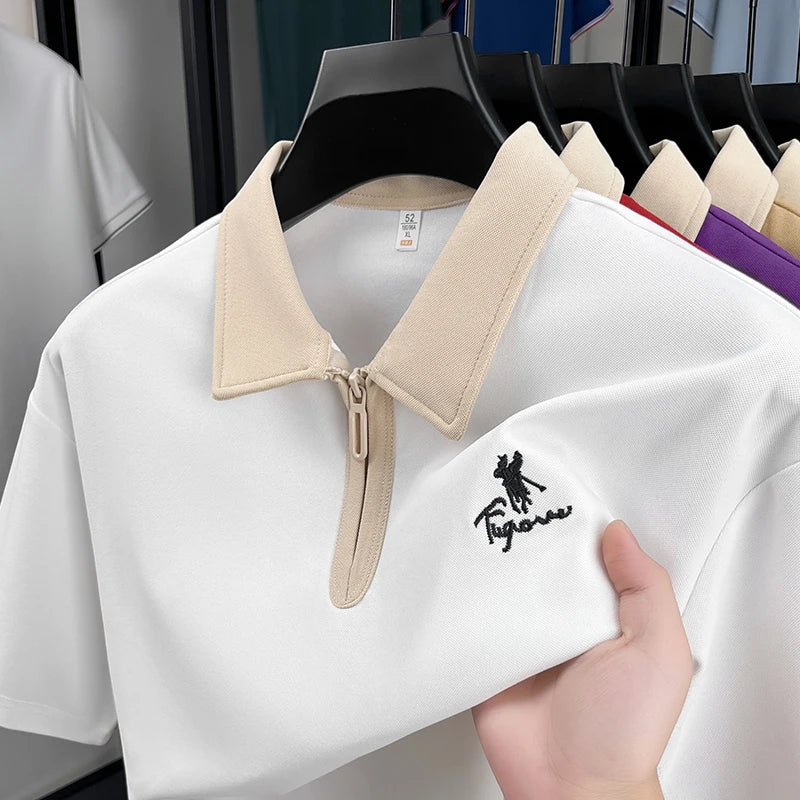 Luxury brand short sleeve polo shirt men's fashion Pony embroidered summer trendy breathable casual color blocked lapel T-shirt