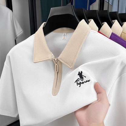 Luxury brand short sleeve polo shirt men's fashion Pony embroidered summer trendy breathable casual color blocked lapel T-shirt