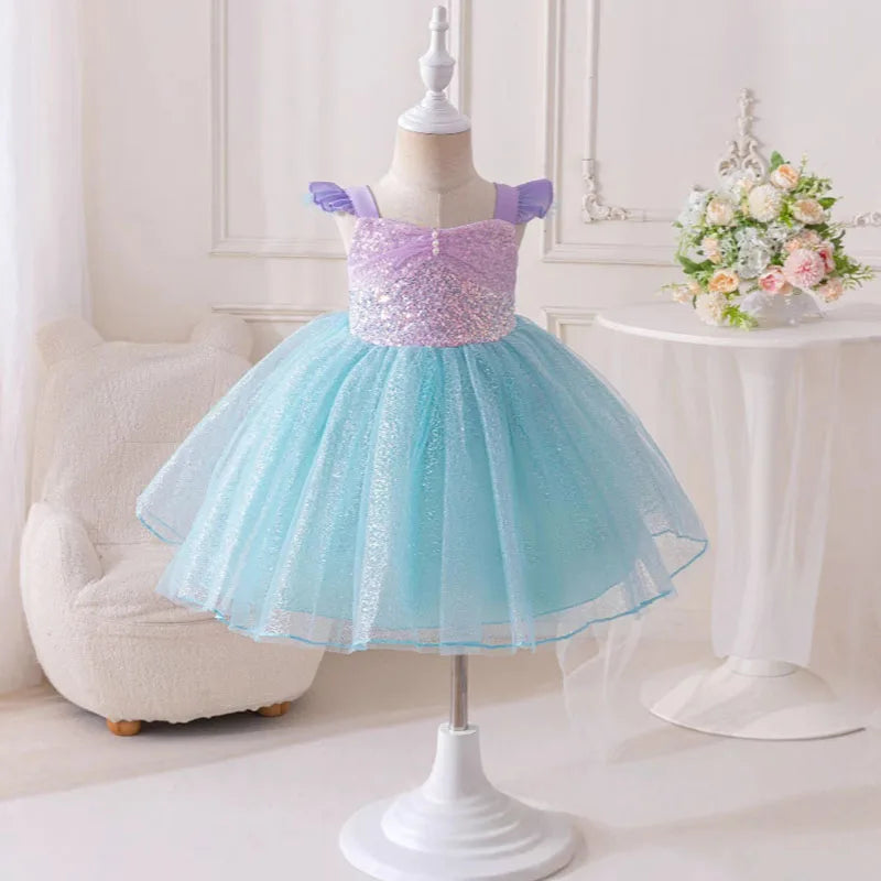 Mädchen Prinzessin Kleider Meerjungfrau Motto Party Sling Mesh Rock Pailletten Leistung Kostüm Geburtstag Kinder Kleidung Perle Säuglings Kleid.