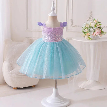 Mädchen Prinzessin Kleider Meerjungfrau Motto Party Sling Mesh Rock Pailletten Leistung Kostüm Geburtstag Kinder Kleidung Perle Säuglings Kleid.