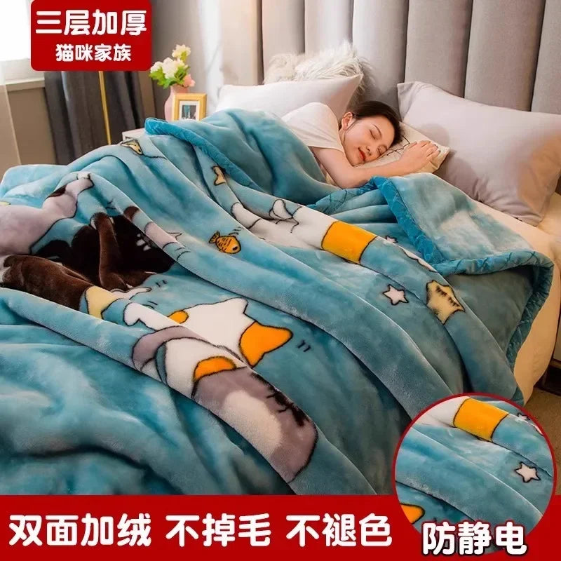 Printing Blanket Quilt Winter Keep Warm Double-deck Thickening Soft Comfortable Multiple Specifications Add Velvet Siesta Sheet