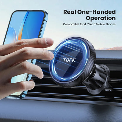 TOPK for Magsafe Car Phone Holder,Powerful Magnetism Premium Quality Single-Hand Operation Metal Hook Magnetic Car Phone Mount.