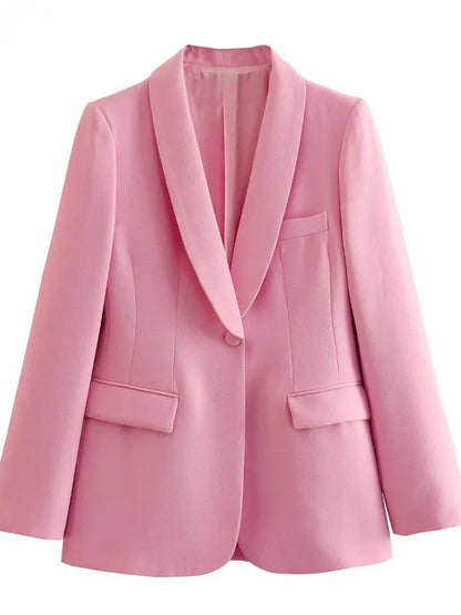 Women's Blazer New Spring Elegant Casual Office Lady Pink Jacket Coat Fashion High Waist Loose Wide Leg Trousers Pant Suit.