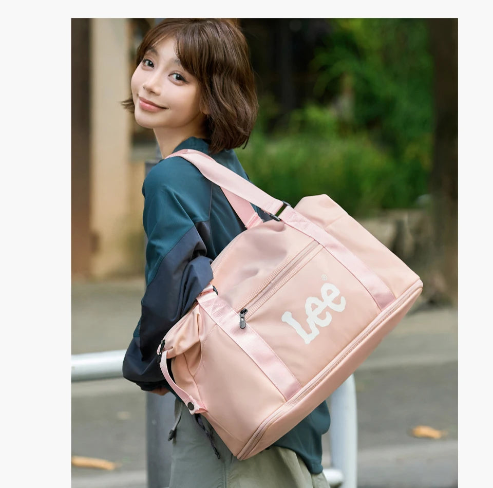 LEE Expandable Large Capacity Luggage Travel Handbag Women Sports Fitness Gym Yoga Bag Waterproof Dry Wet Pocket Duffel Bag