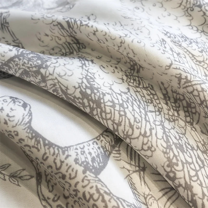 Soft Silky Skin Friendl natural Eucalyptus Fiber Lyocell Bedding Set Forest Plants Leopard Duvet Cover Set Bed Sheet Pillowcases.