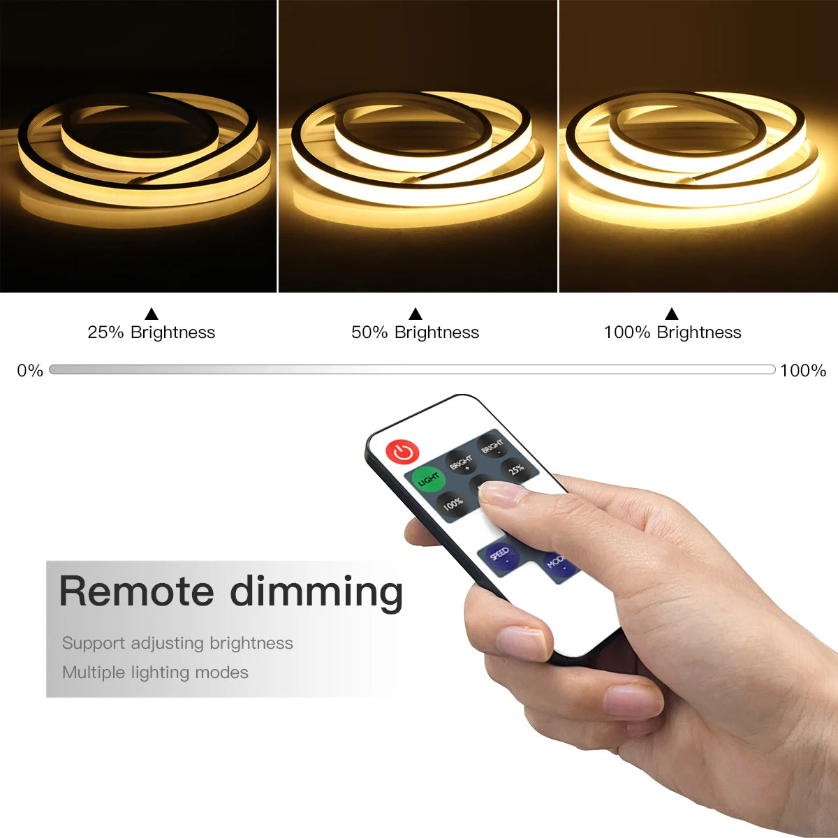 RF Remote Control Dimmable COB LED Neon Lights Strip Silica Tube Waterproof USB Lamp 1m 2m 3m 5m Night Lighting Excluded battery.