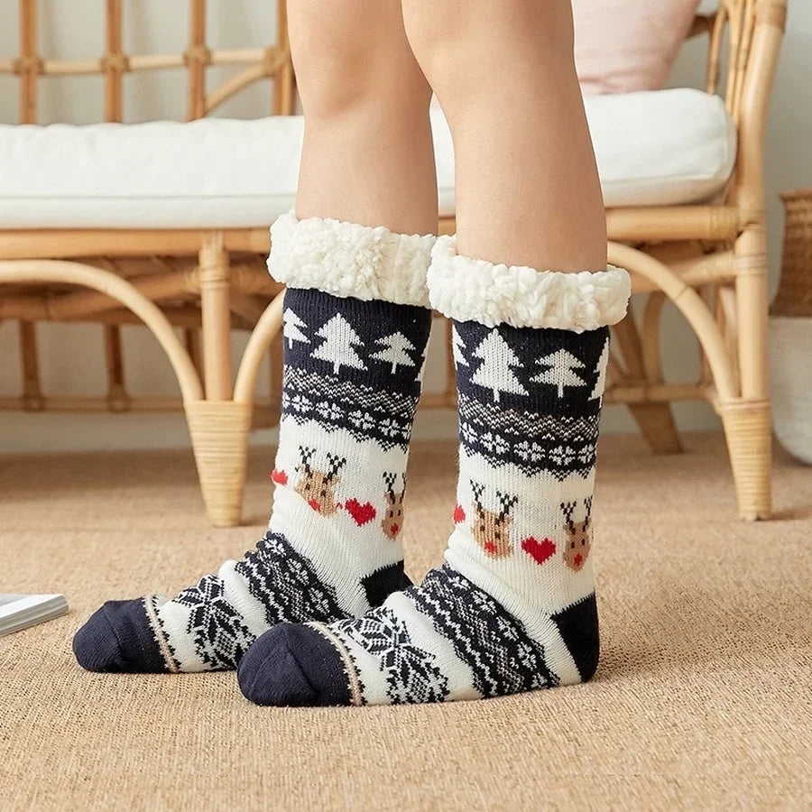 Christmas Fuzzy Socks Womens Winter Thermal Warm Floor Sock Soft Female Home Indoor Gifts Non Slip Grip Slipper Sock Fluffy