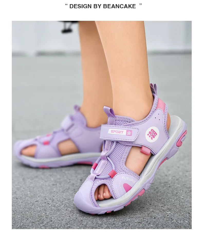 Summer Beach Water Children Sandals Fashion Shoes Outdoor Non-slip Soft Bottom Shading Leather Boys Comfortable Shoes Girls.