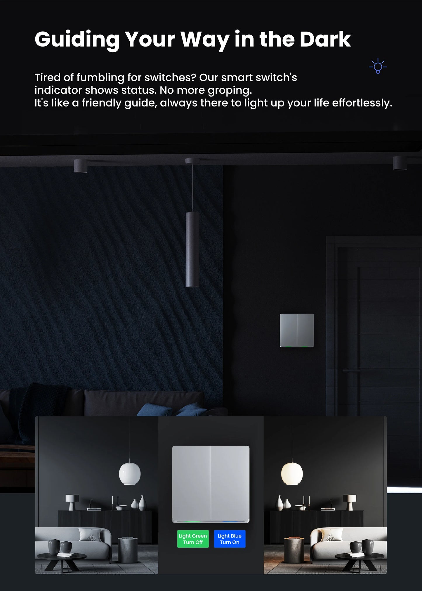 GIRIER Smart Lichtschalter WiFi Druckknopf Wandschalter Neutralleiter erforderlich 1/2/3/4 Gang Funktioniert mit Tuya Alexa Google Home.