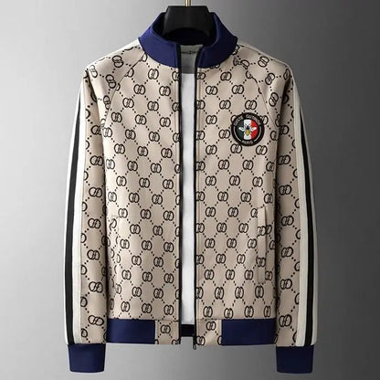 European Station Men's High-end Plaid Sports Casual Pants Set Ruffian Handsome Jacket Sweater Two-piece Set.